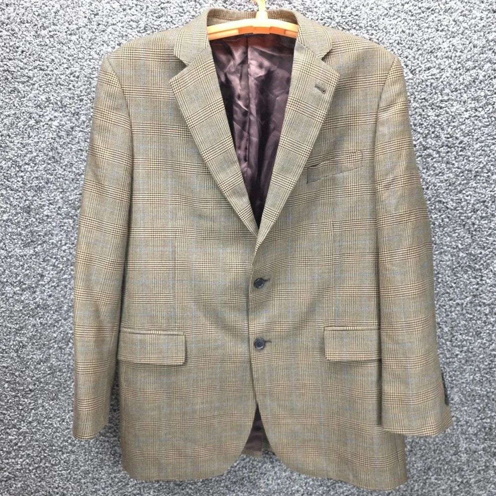 Brooks Brothers Madison 1818 Blazer Yorkshire Tweed Wool Men Sz 42L Glen Plaid